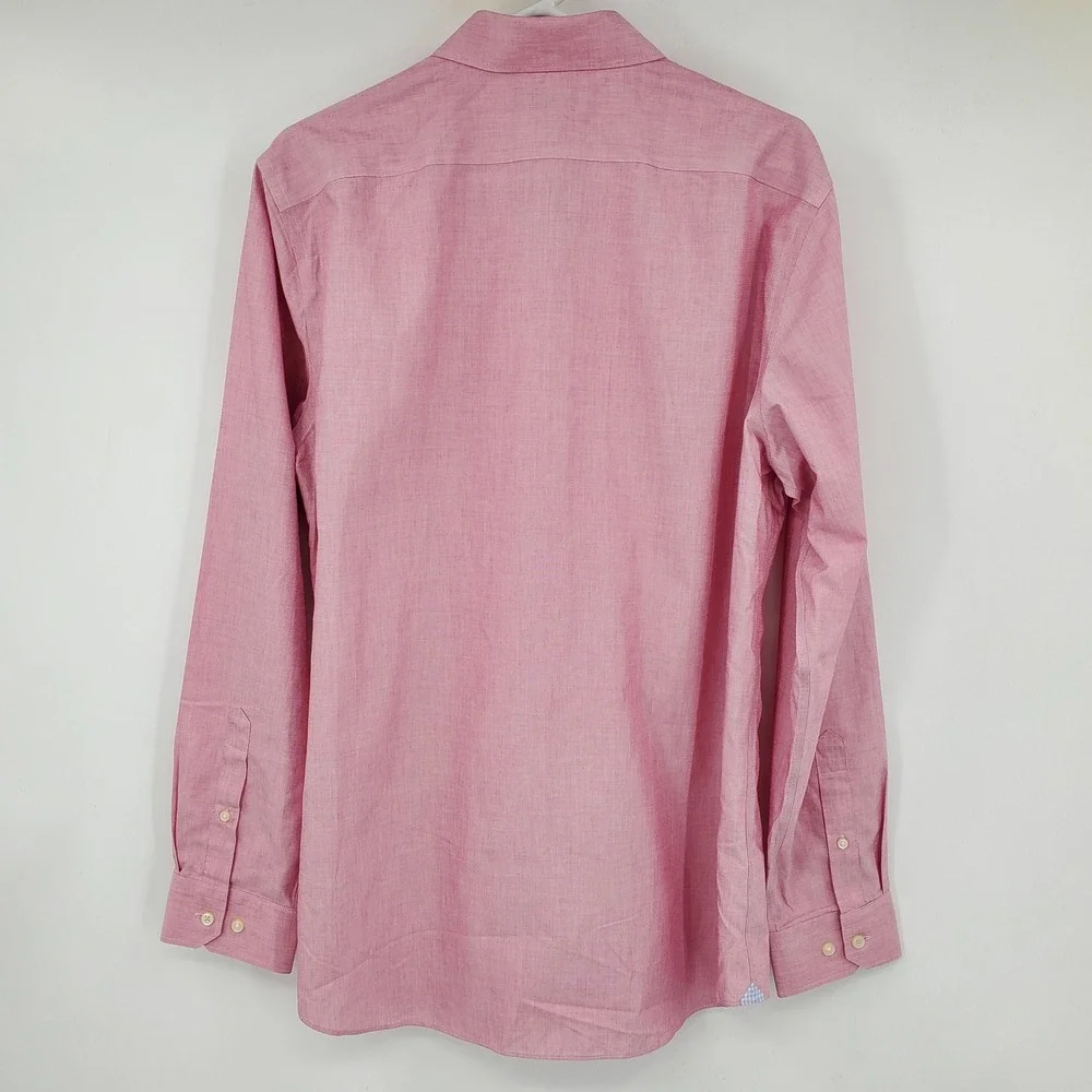 Banana Republic Mens Grant Fit Non-Iron Cotton Button Shirt Pink L 16-16.5 Prep